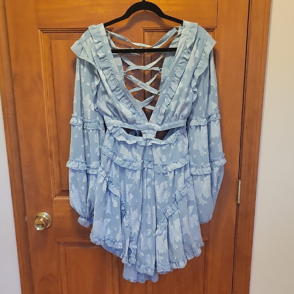 Blue Ruffled Long Sleeve Dress